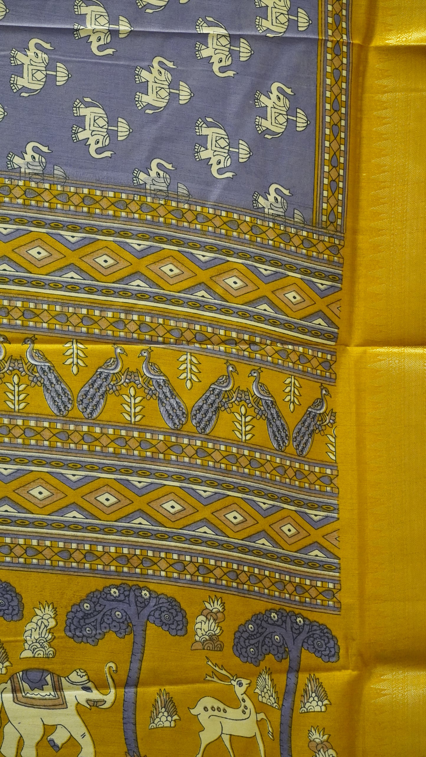Dola Silk Saree Elephant Print-Lavender