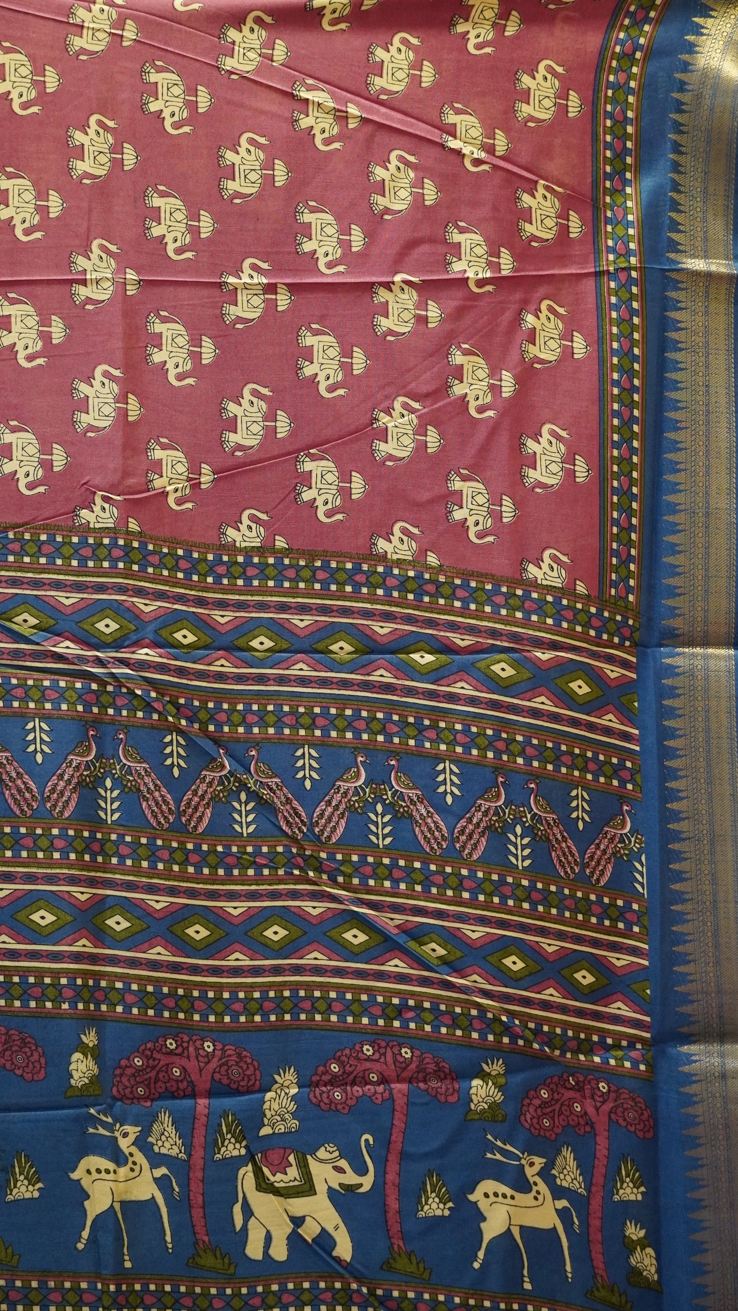 Dola Silk Saree Elephant Print-Purple