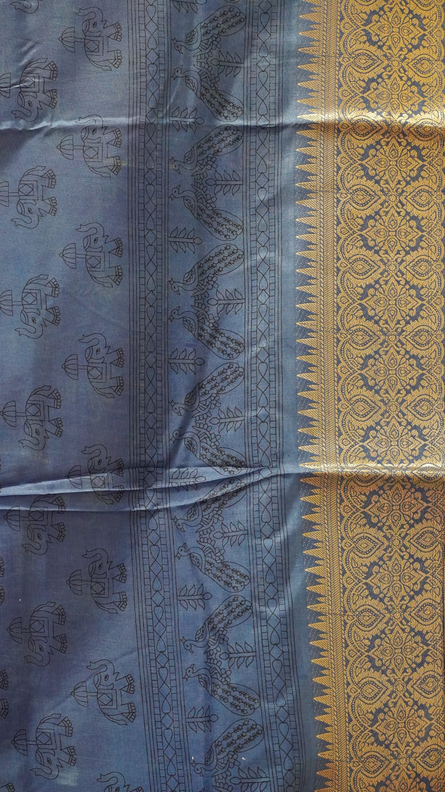 Dola Silk Saree Elephant Print-Purple