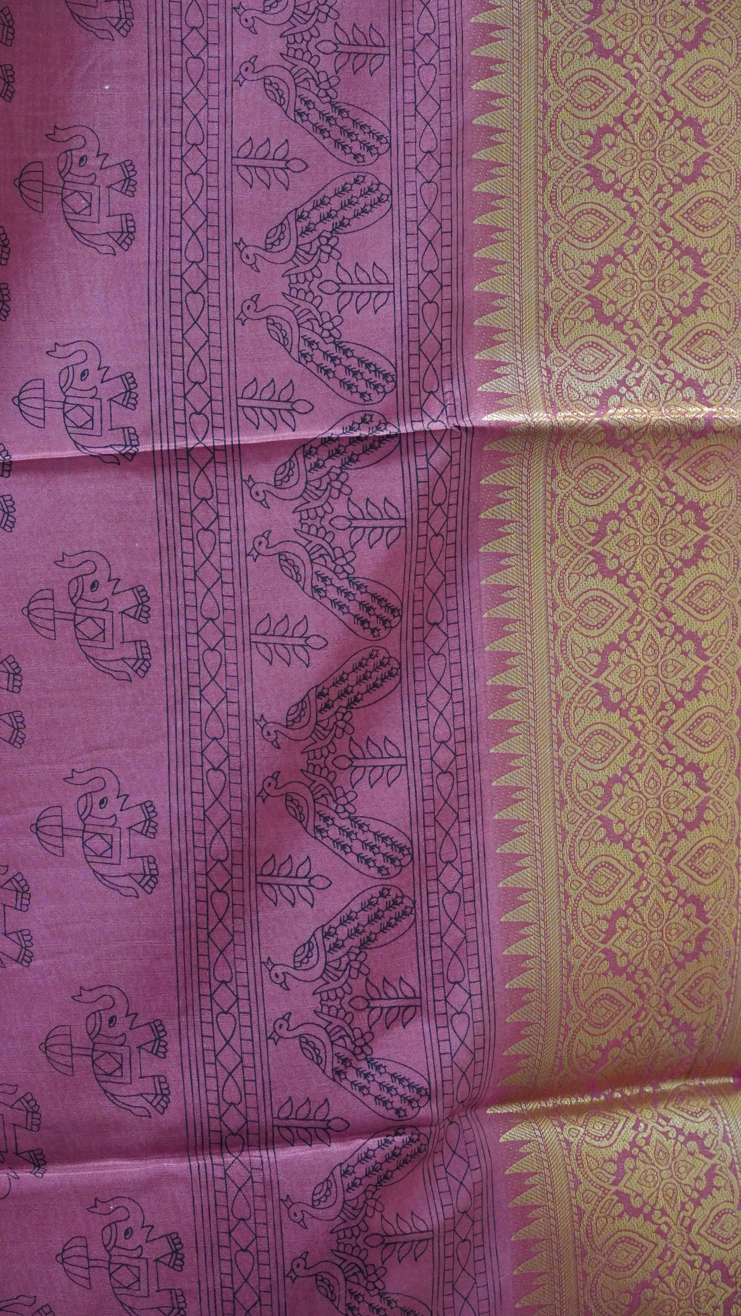 Dola Silk Saree Elephant Print-Green