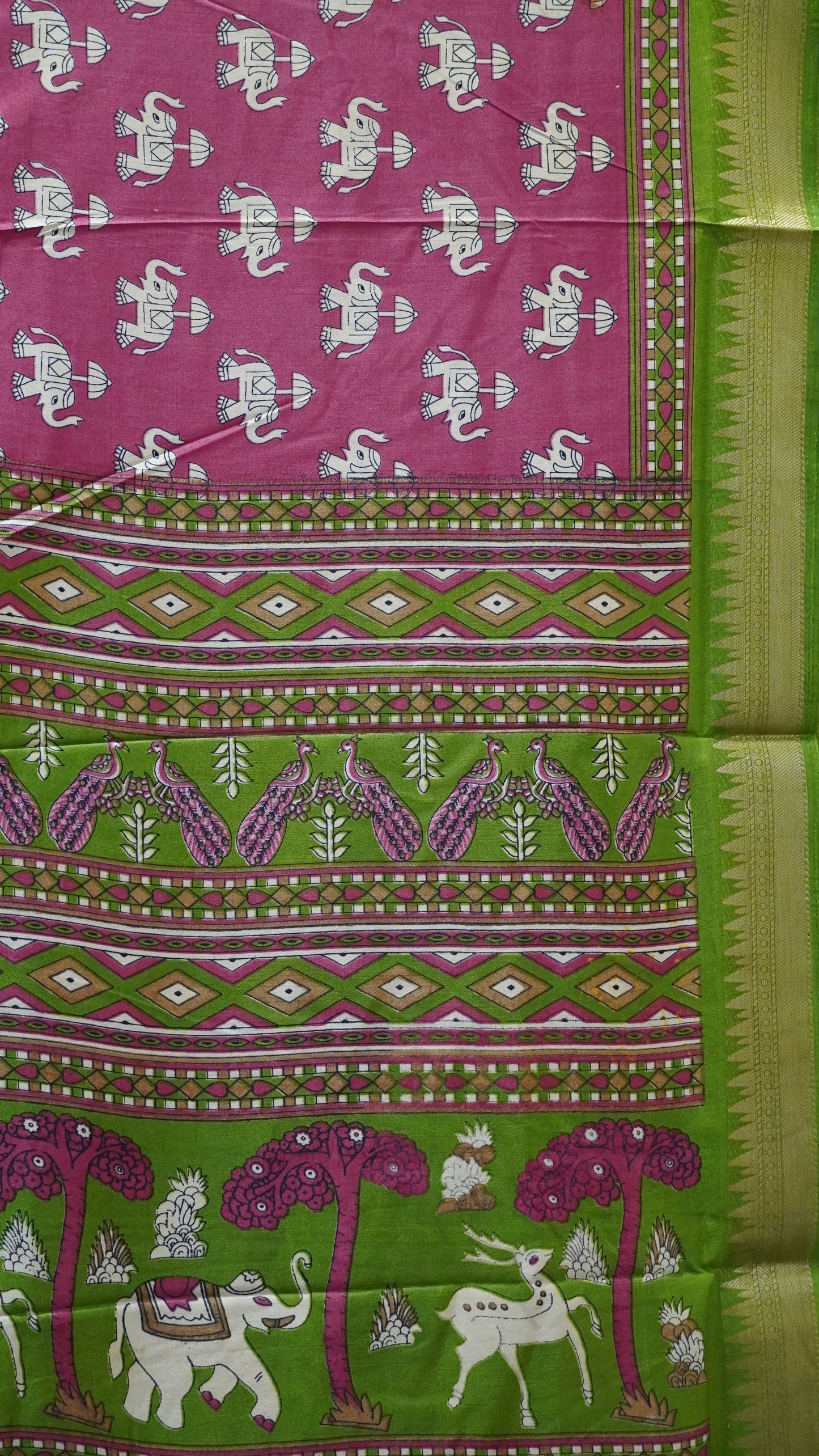 Dola Silk Saree Elephant Print-Pink