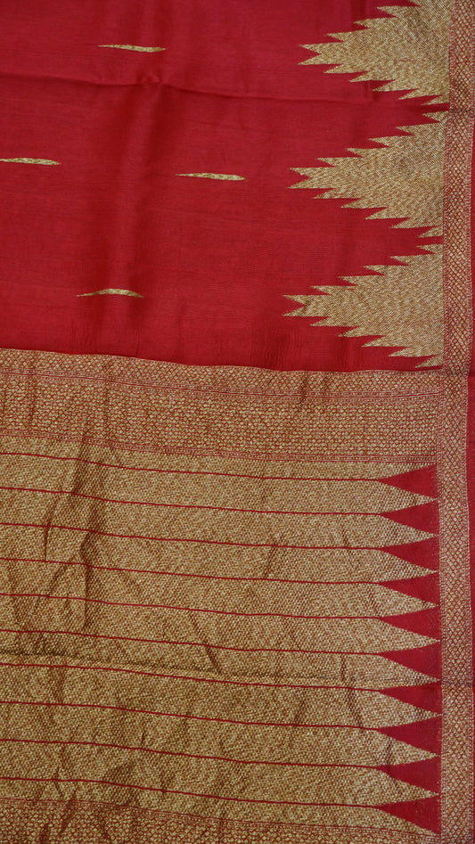 Banarasi Tussar - Tower Border Red