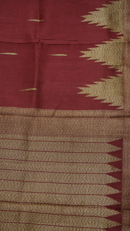 Banarasi Tussar - Tower Border Muted Maroon