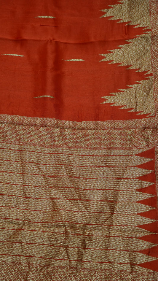 Banarasi Tussar - Tower Border Brick Red