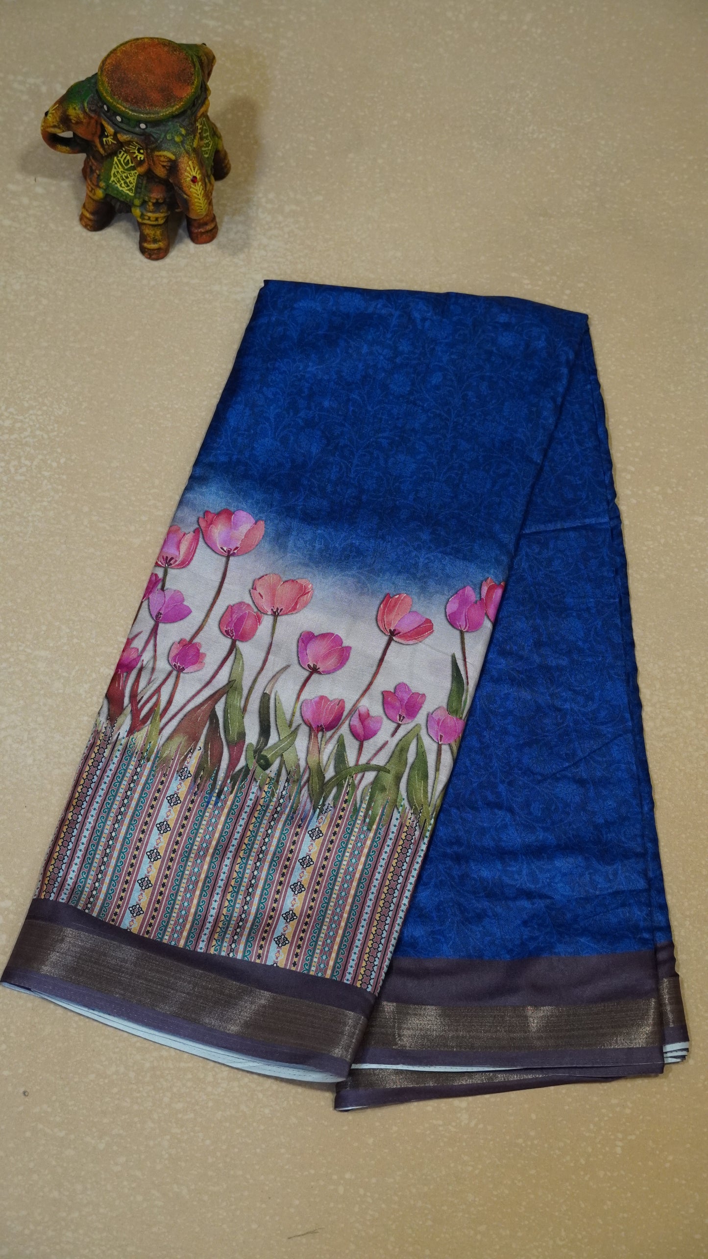 Dola Silk Saree Tulip Print-Blue