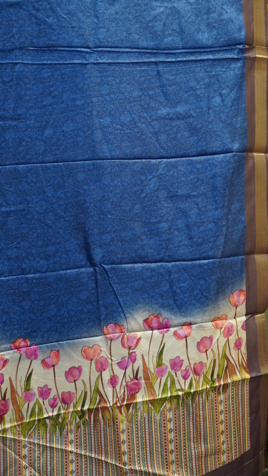 Dola Silk Saree Tulip Print-Blue