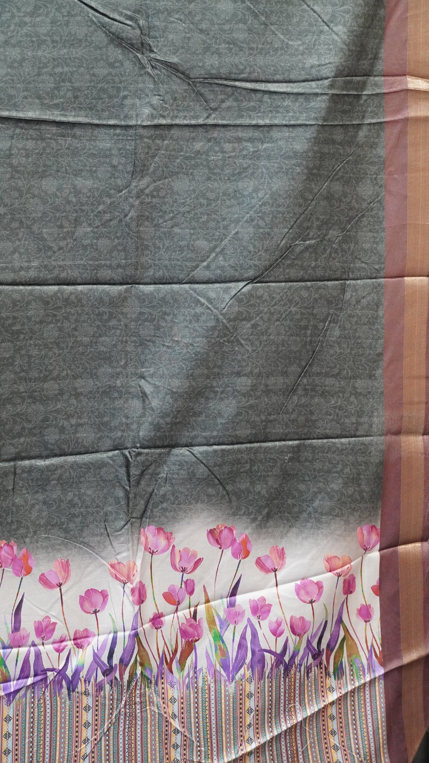 Dola Silk Saree Tulip Print-Grey