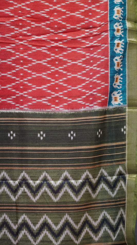 Dola Silk Saree Ikkat Print-Red