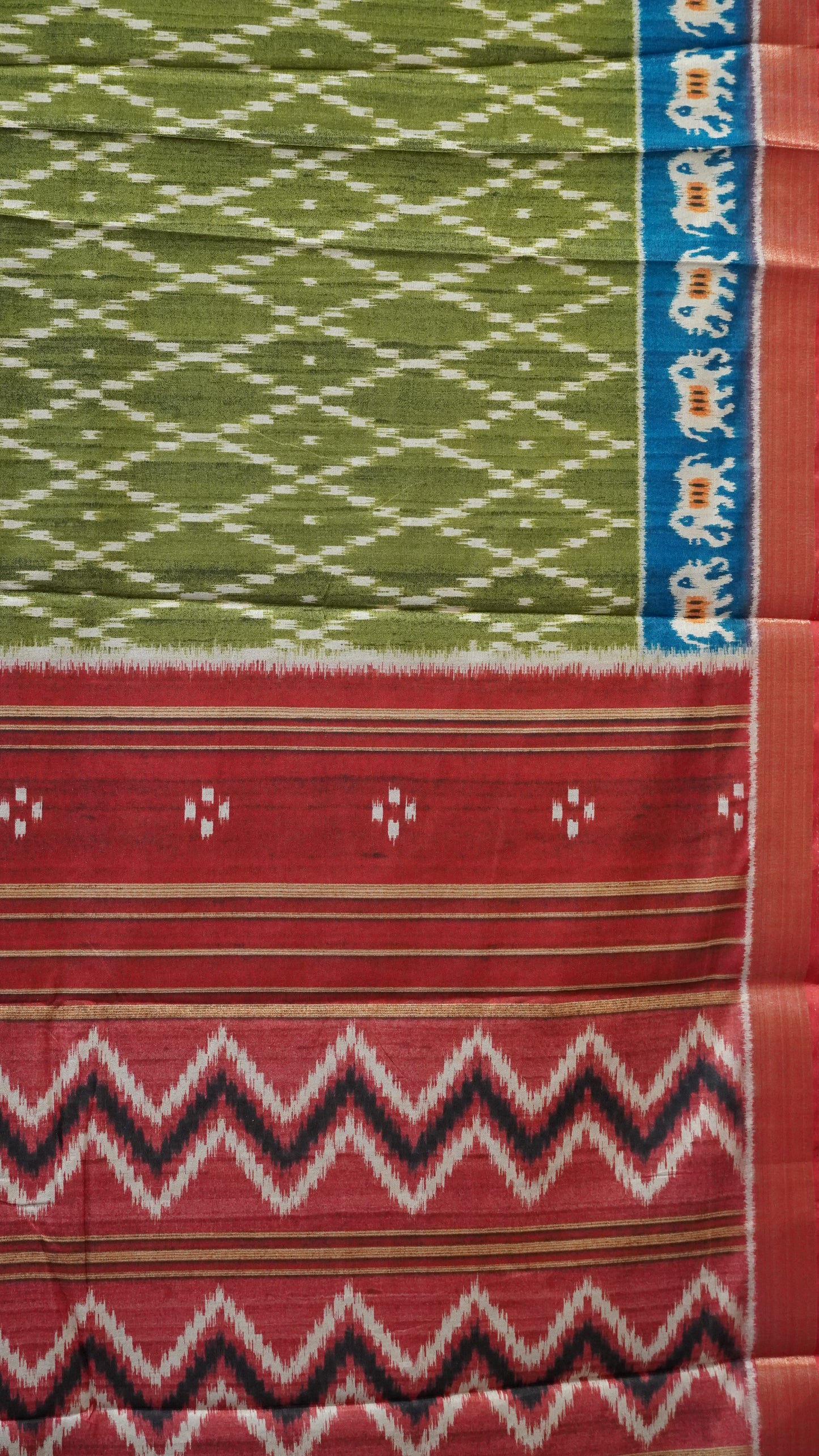 Dola Silk Saree Ikkat Print-Green