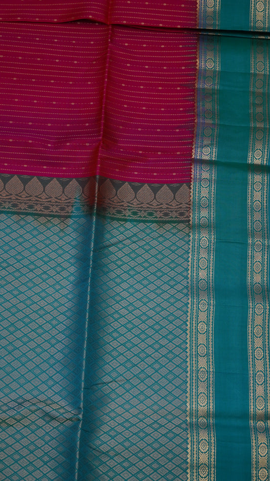 Pure Soft Silk Saree - Rani Pink-Ramar Blue