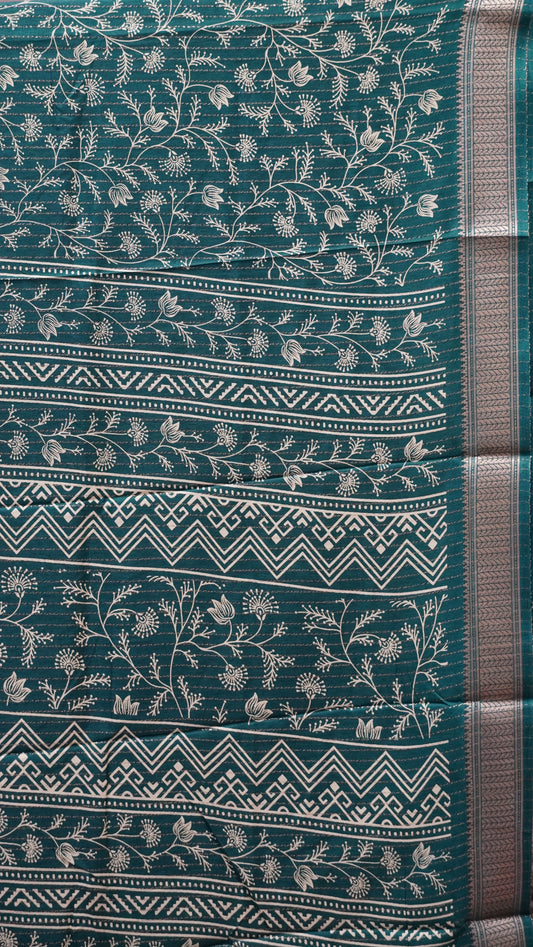 Dola Silk Saree Zari Lines-Dark Green