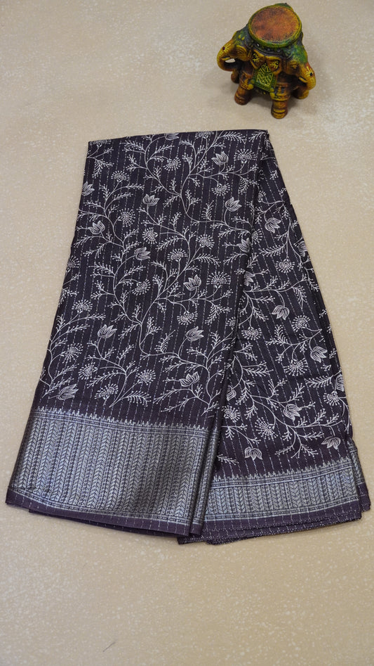 Dola Silk Saree Zari Lines-Brown