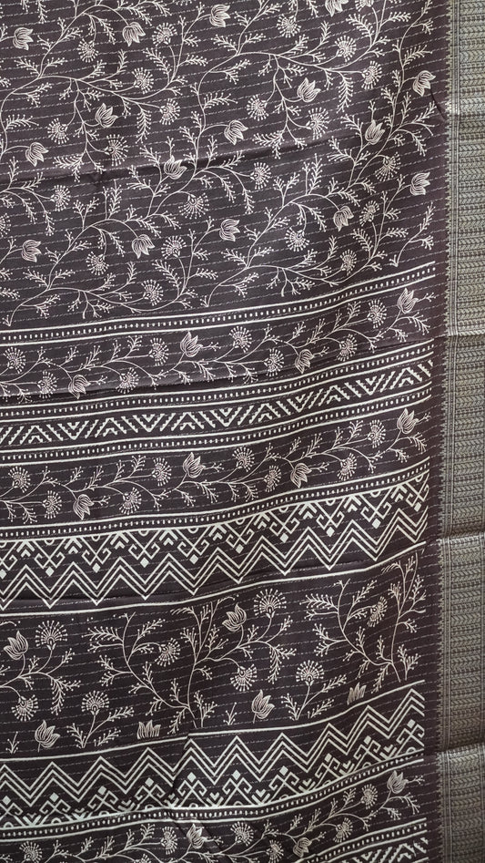 Dola Silk Saree Zari Lines-Brown