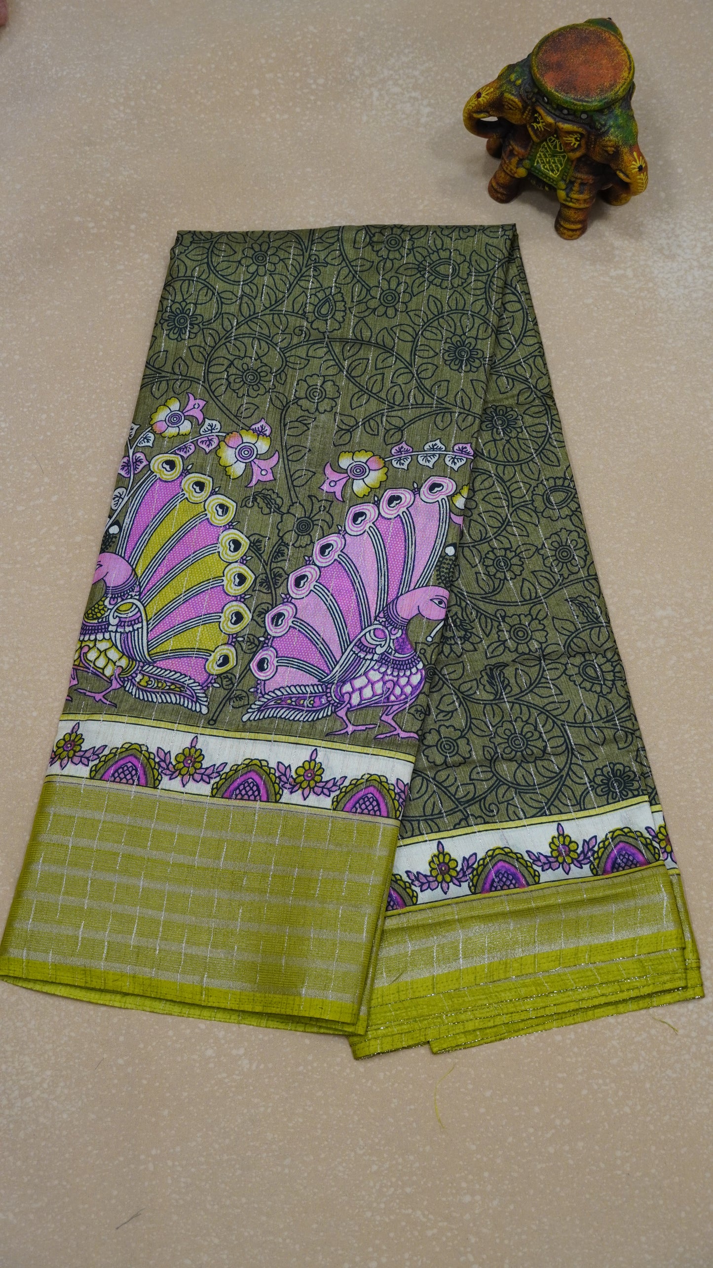 Dola Silk Saree Zari Lines-Fluorescent Green