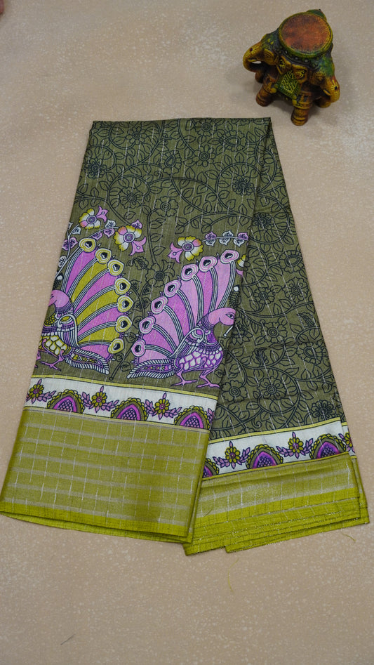 Dola Silk Saree Zari Lines-Fluorescent Green