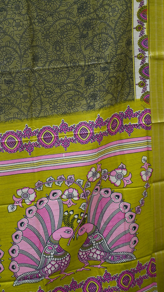 Dola Silk Saree Zari Lines-Fluorescent Green