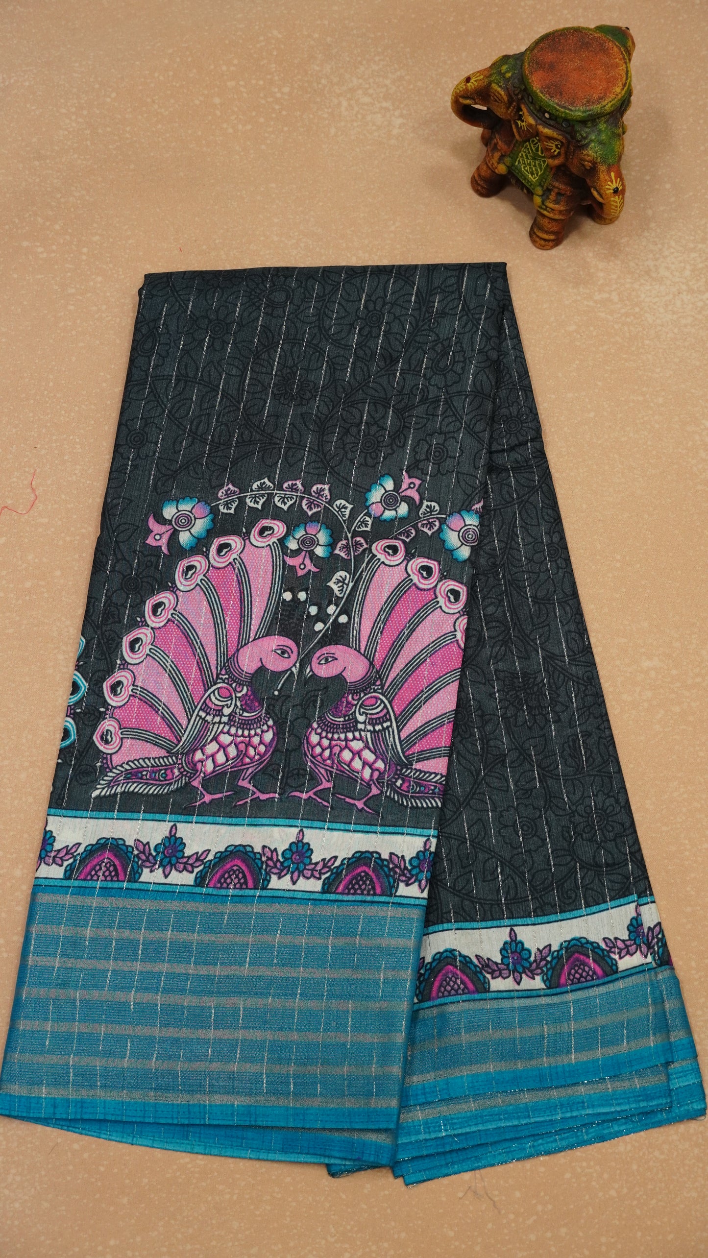 Dola Silk Saree Zari Lines-Blue