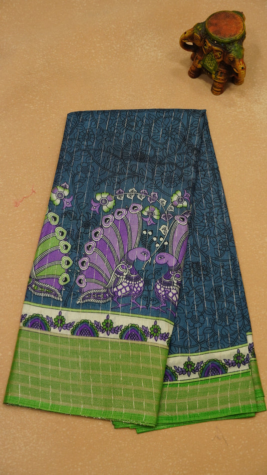 Dola Silk Saree Zari Lines-Green