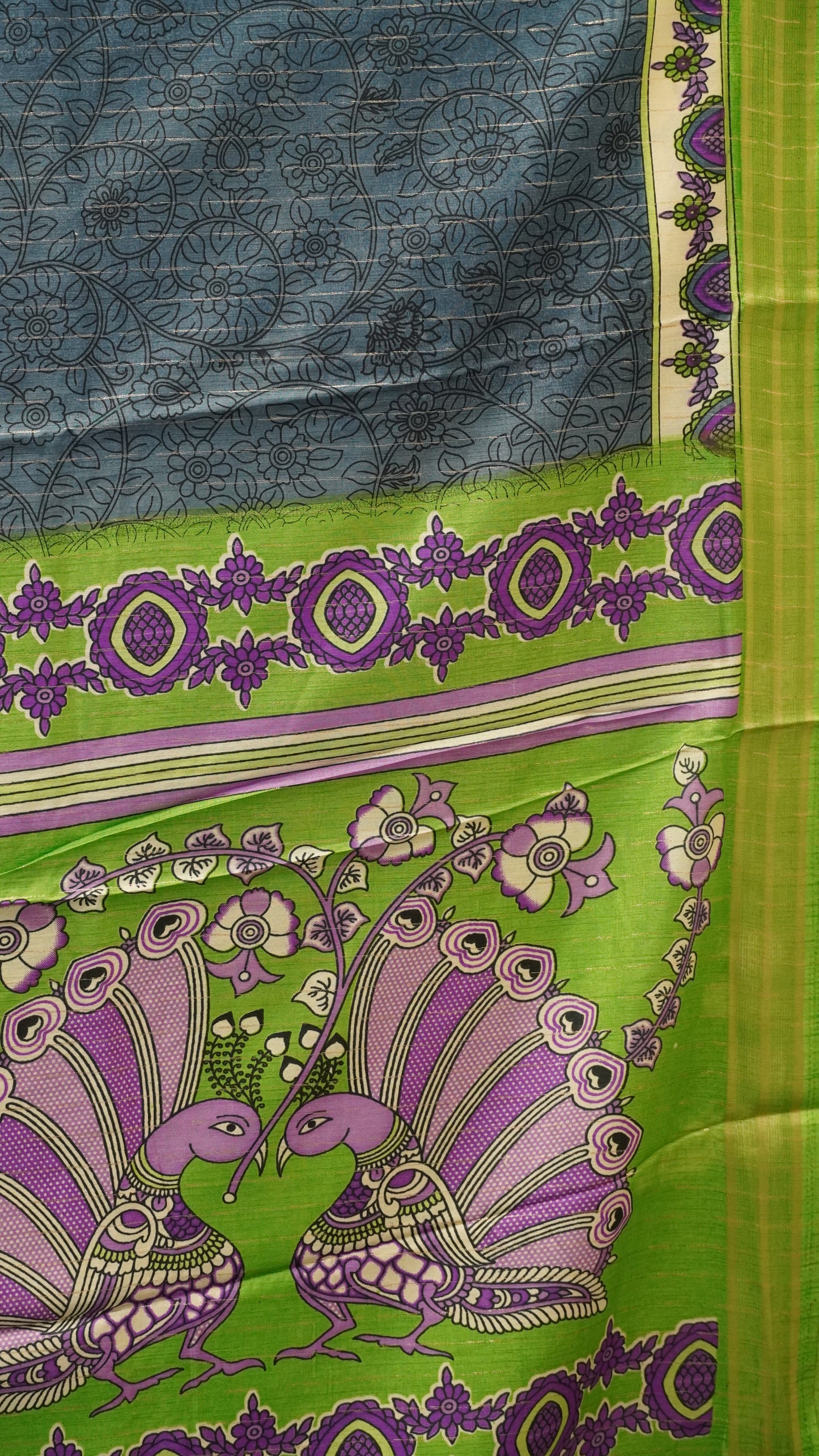 Dola Silk Saree Zari Lines-Green