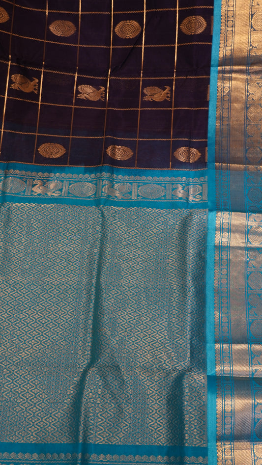 Silk Cotton Saree - Mayil Chakram Brown