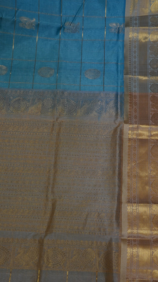 Silk Cotton Saree - Mayil Chakram Sea Green