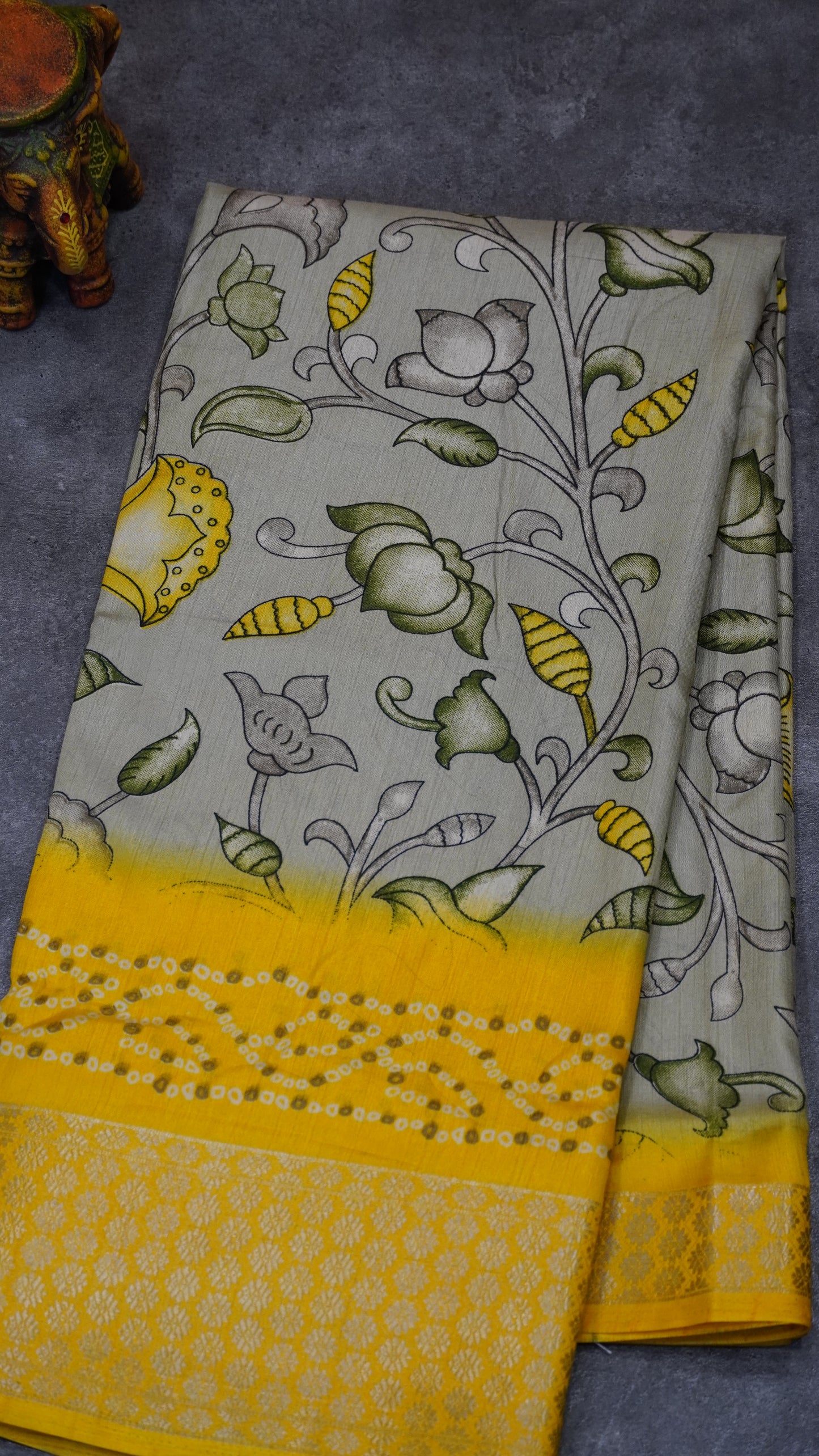 Dola Silk Saree Floral Print-Yellow