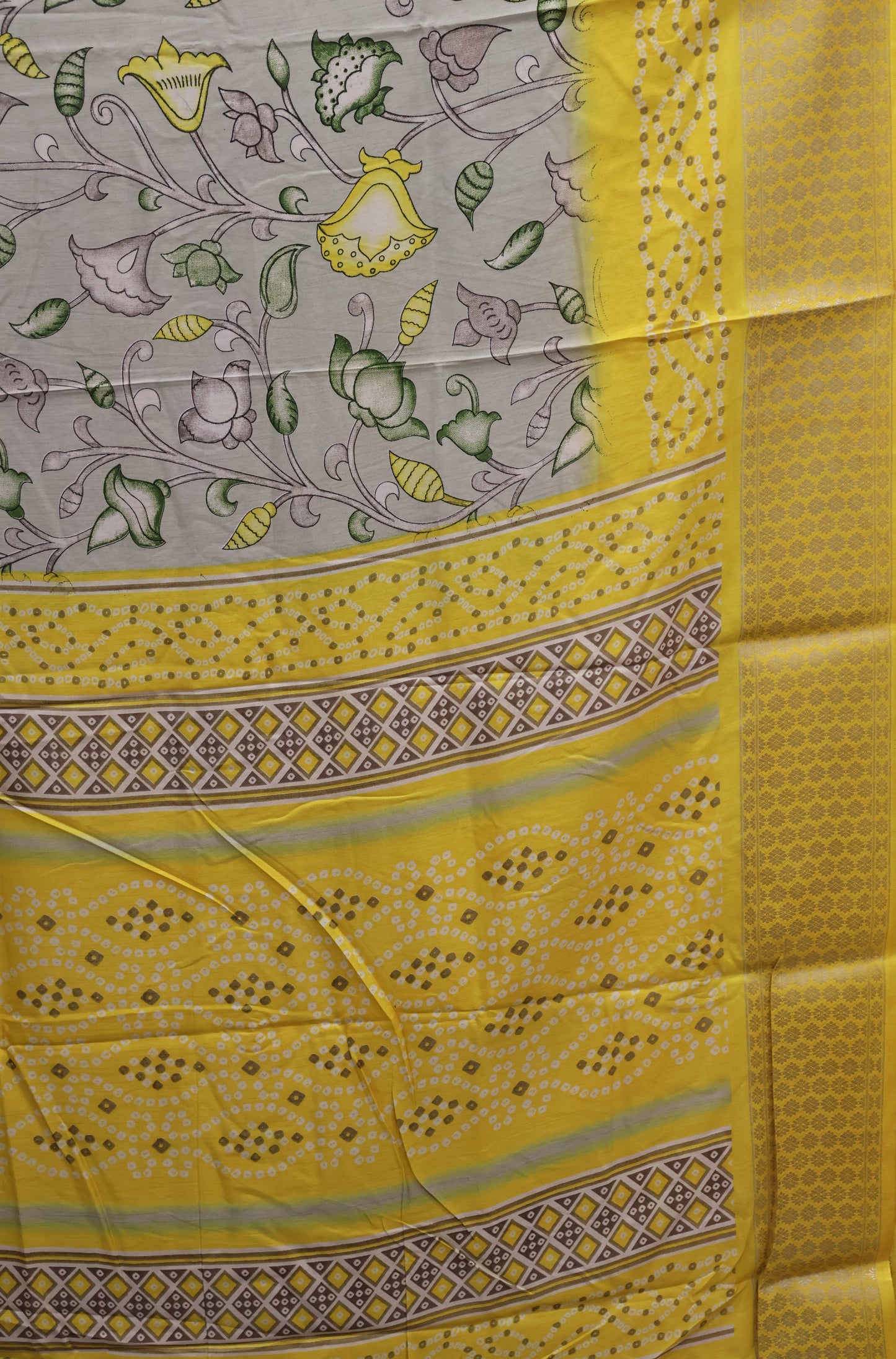 Dola Silk Saree Floral Print-Yellow