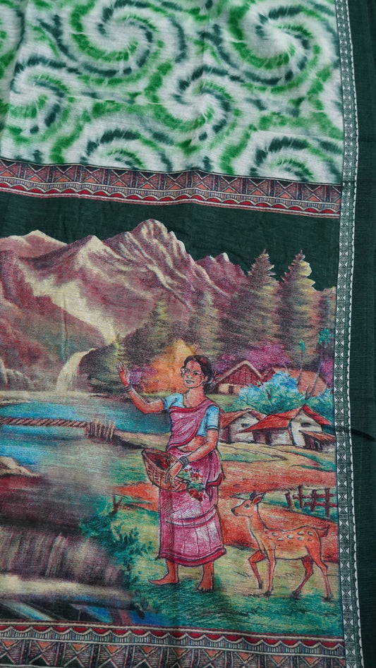 Jute Cotton Saree - Green