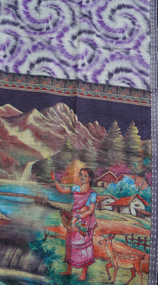 Jute Cotton Saree - Purple