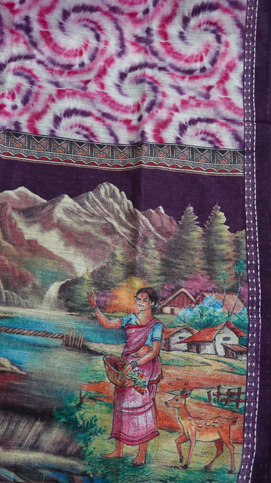 Jute Cotton Saree - Pink