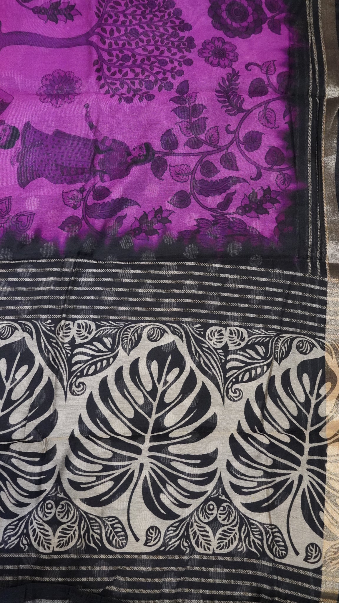 Malai Cotton Saree - Purple-Mustard