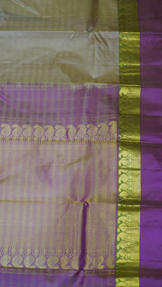 Pure Kanjivaram Silk Saree- Manga Border Beige