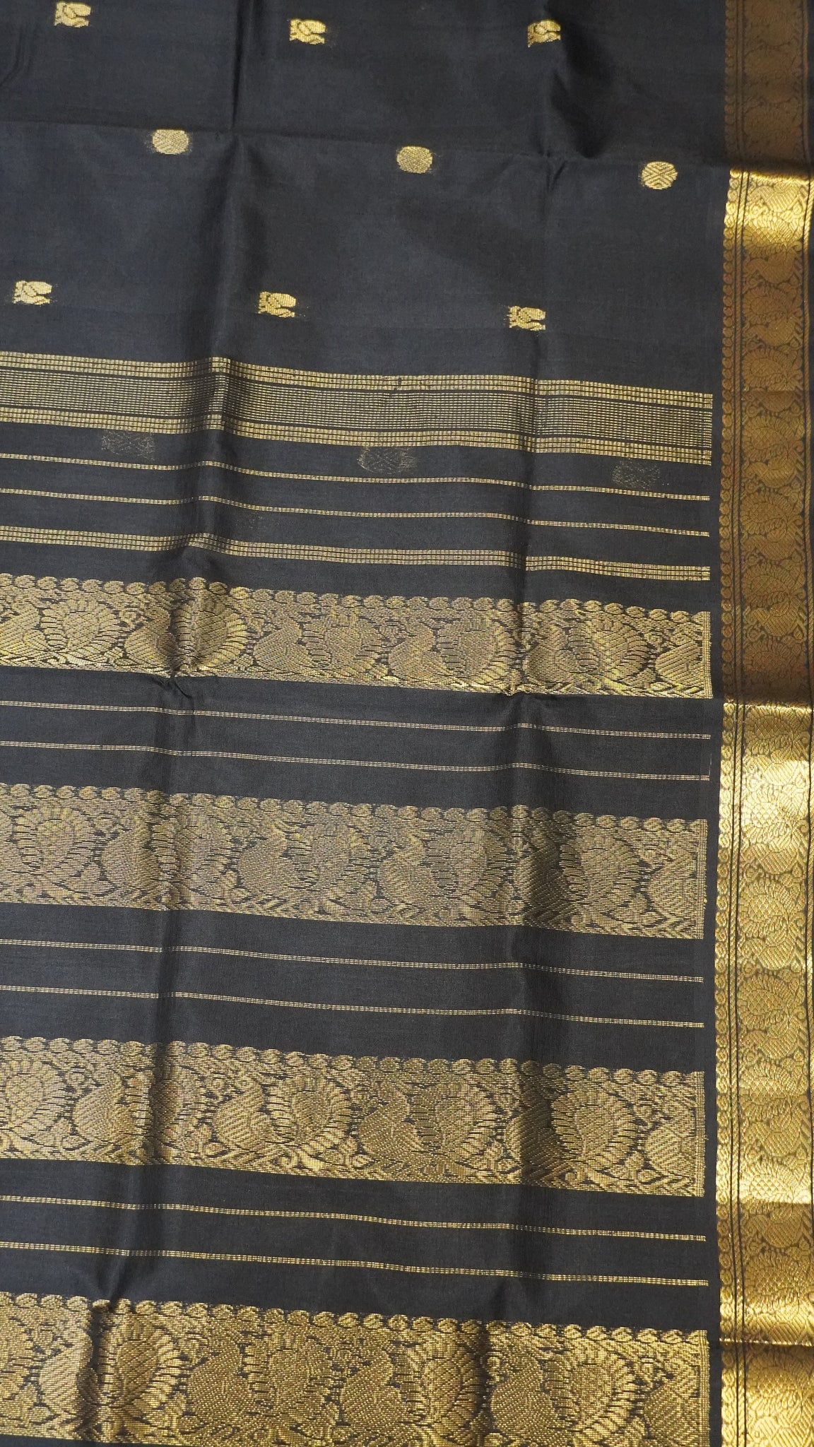 Pure Silk Cotton - Peacock Border Black