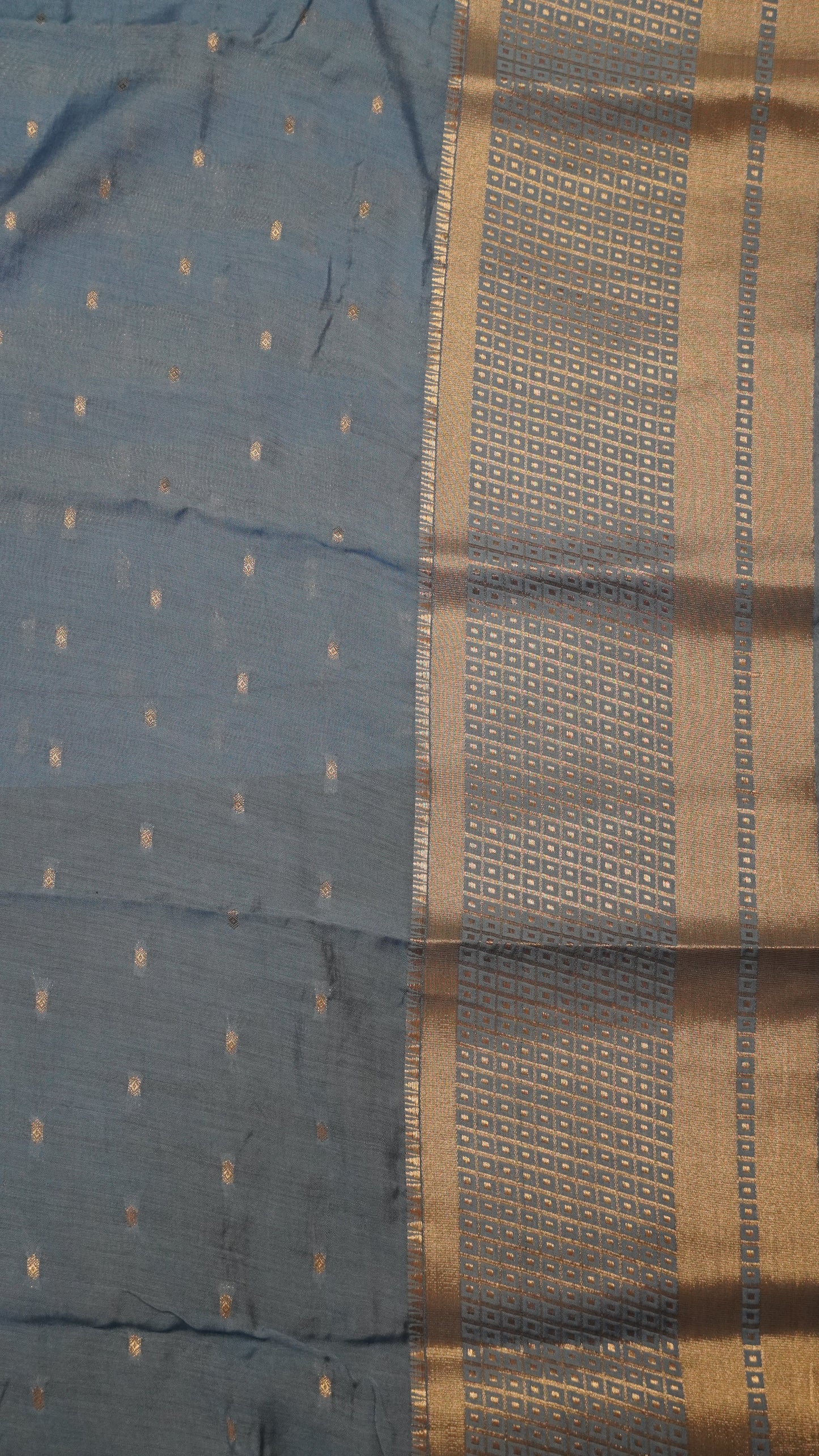 Viscose Saree - Mini Square Border Blue