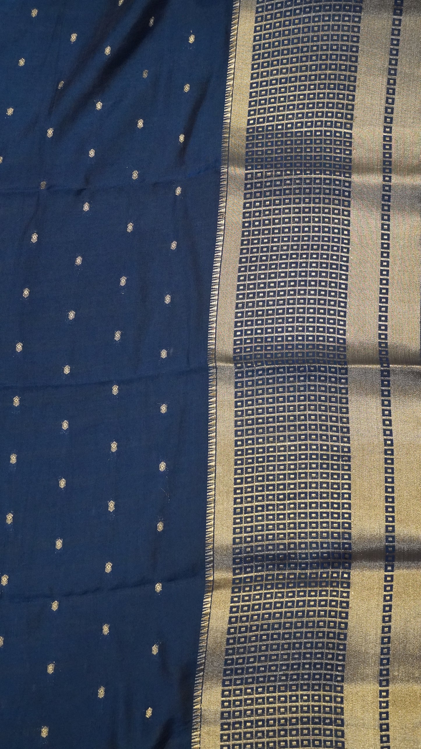 Viscose Saree - Mini Square Border Water Blue