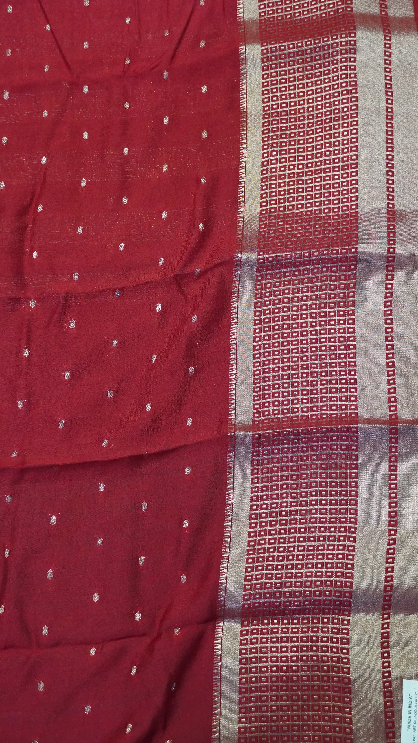 Viscose Saree - Mini Square Border Pink