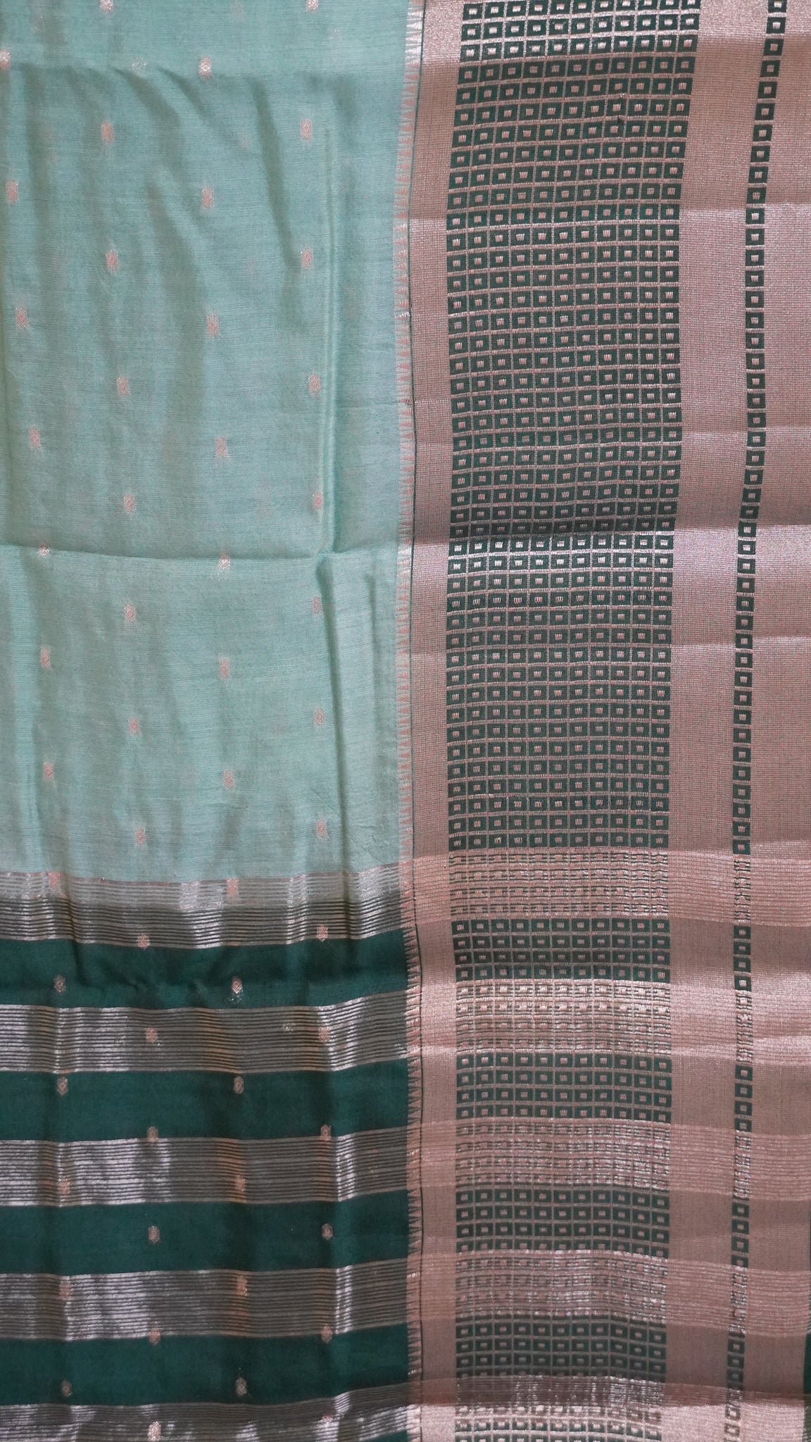 Viscose Saree - Mini Square Border Sea Green
