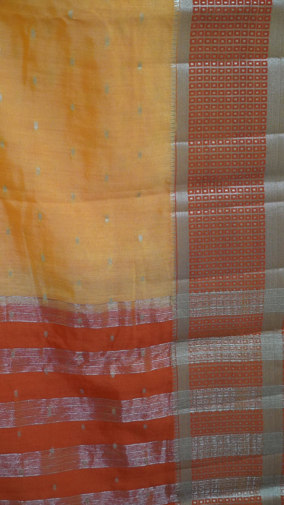 Viscose Saree - Mini Square Border Light Orange