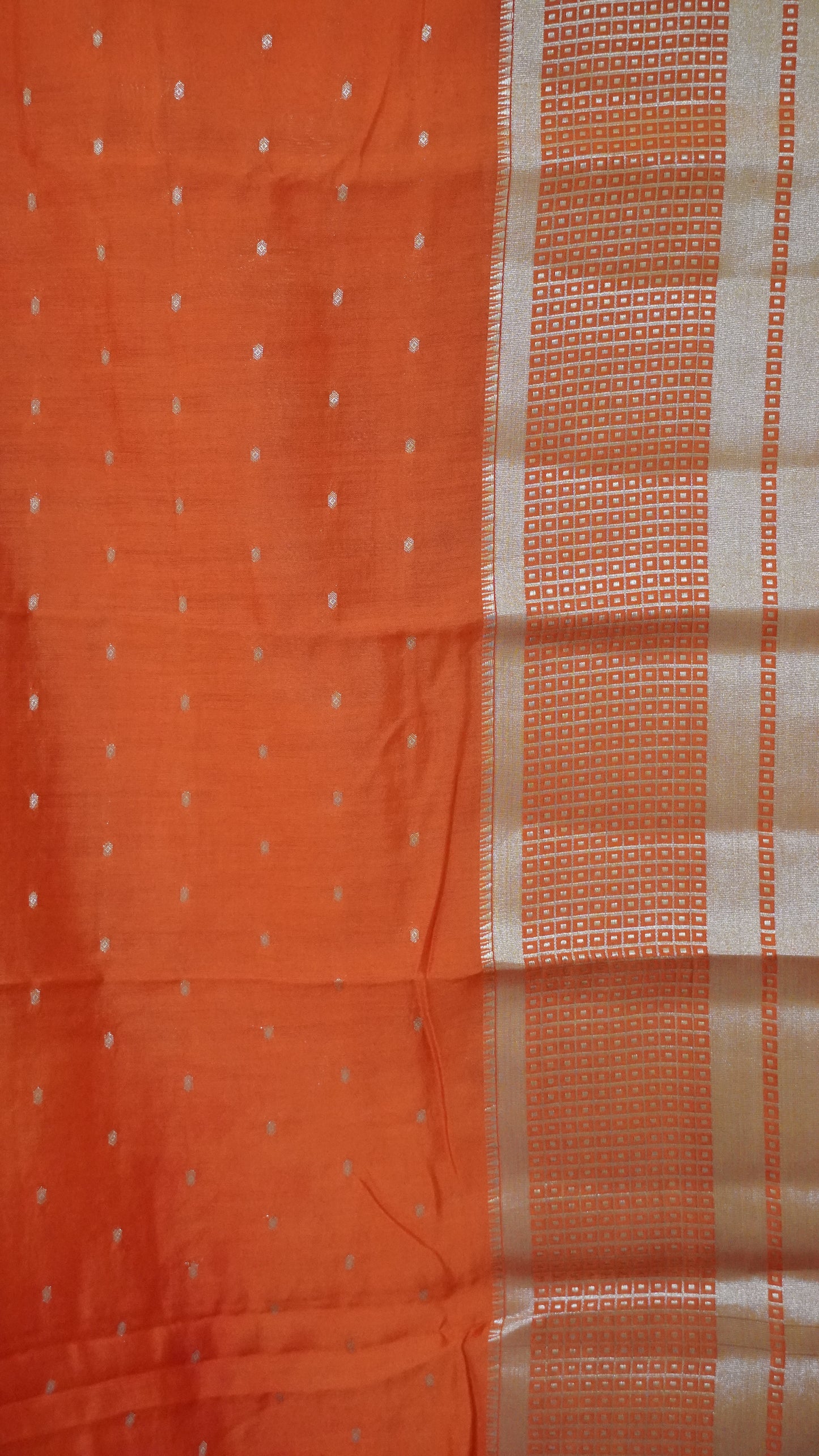 Viscose Saree - Mini Square Border Light Orange