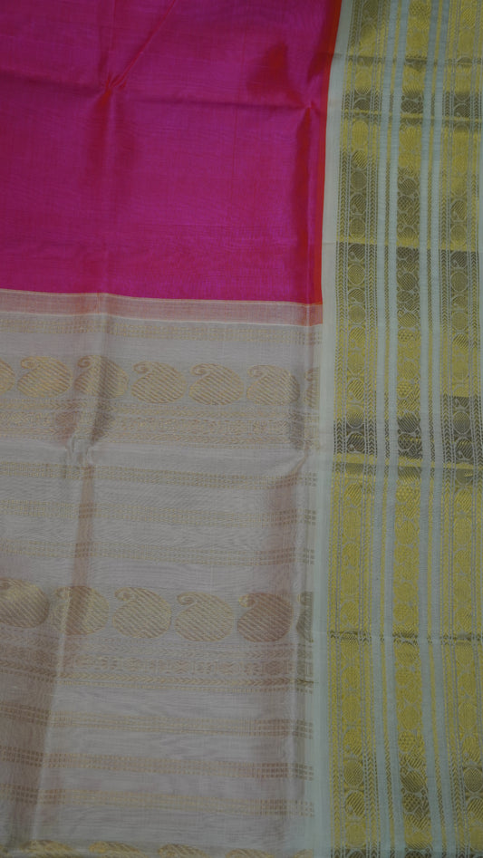 Pure Silk Cotton- Korvai Border Pink