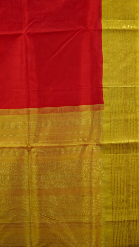 Pure Silk Cotton-Korvai Border Red