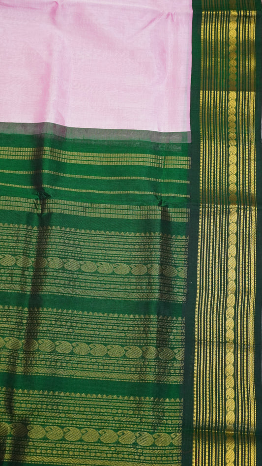 Pure Silk Cotton-Korvai Border Baby Pink