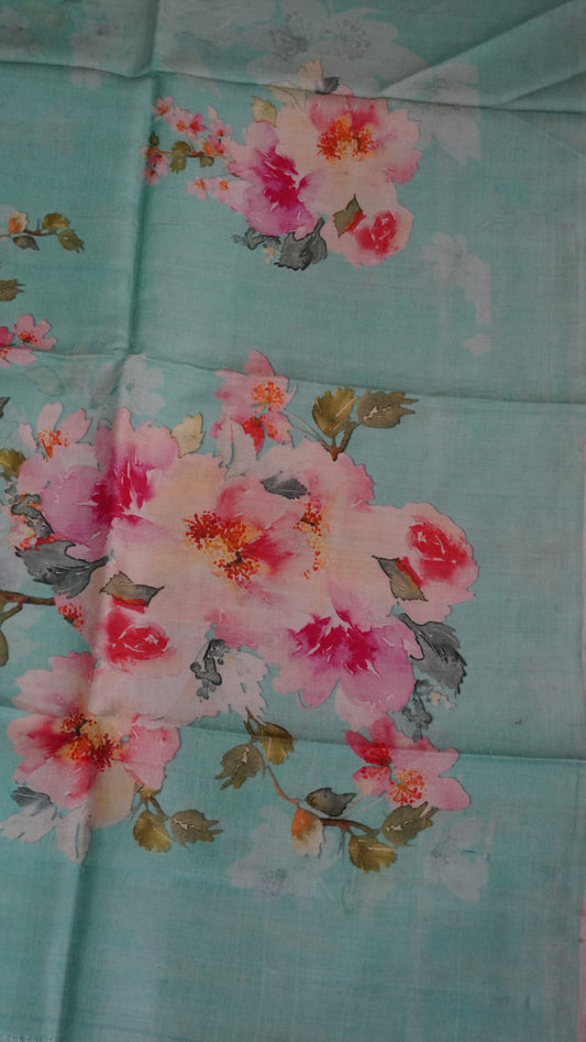 Pure Tussar Saree - Floral Sea Green