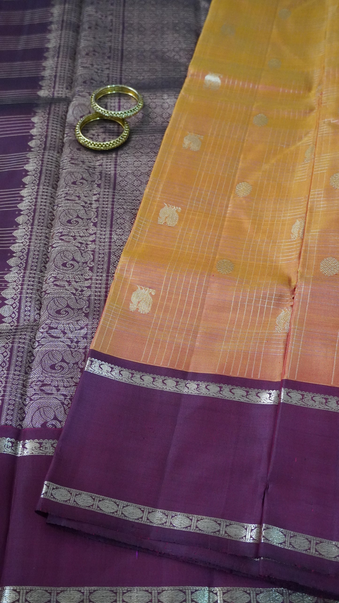 Pure Kanchipuram Silk Saree- Rettapet Border Golden Orange
