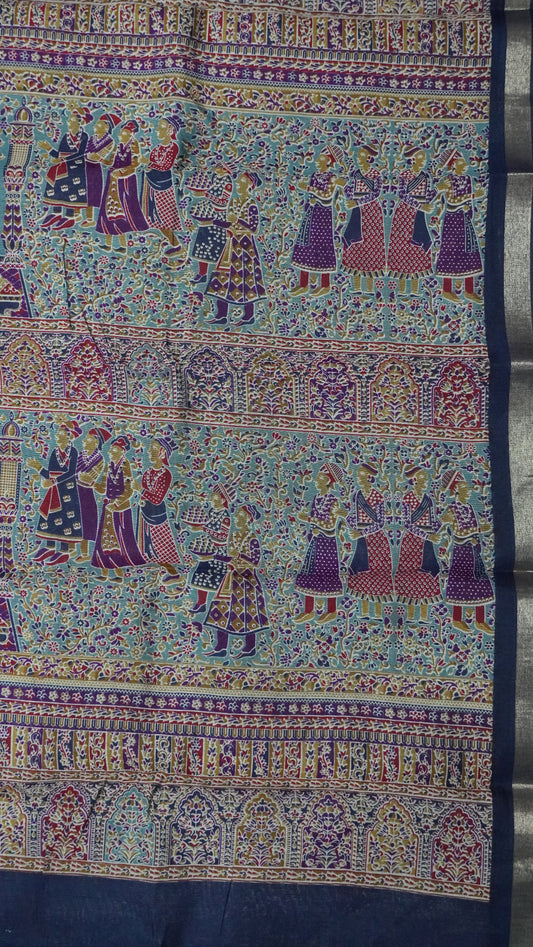 Malai Cotton Saree - Greyish Blue