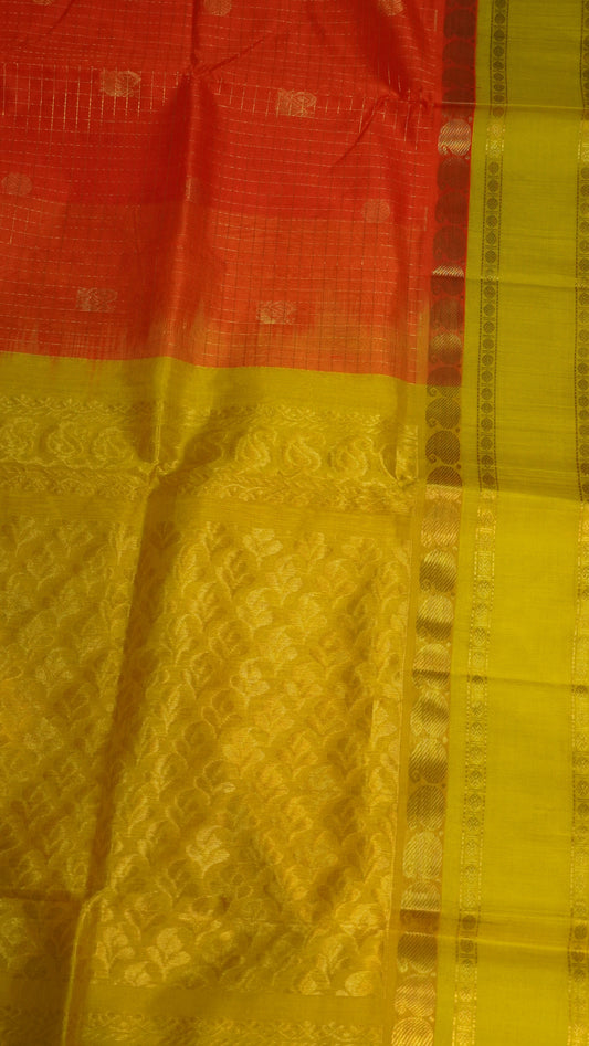 Pure Silk Cotton- Zari Checks Orange