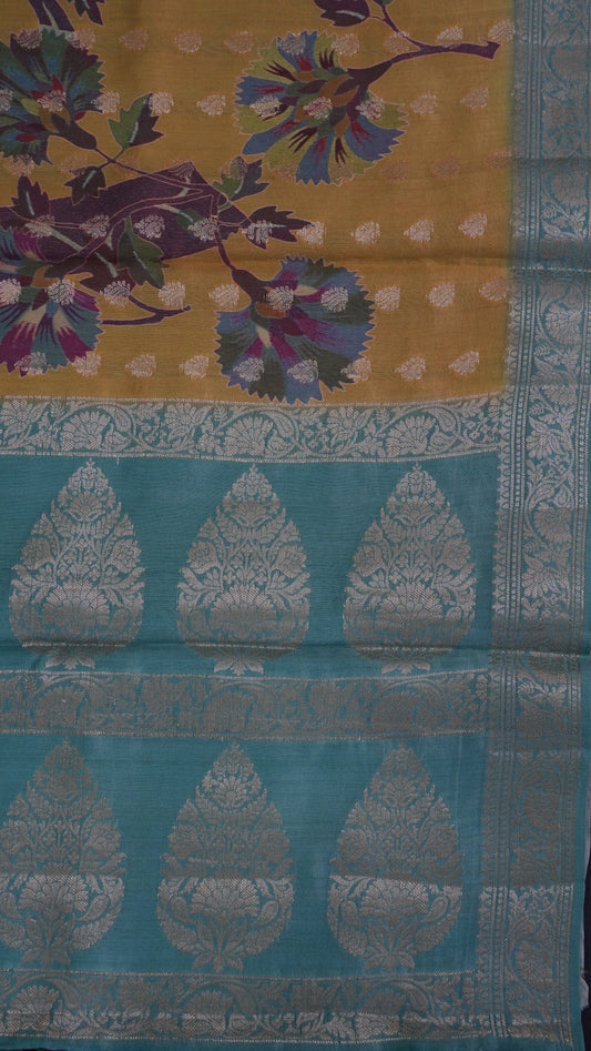 Pure Banarasi Saree Chiniya Silk - Mustard