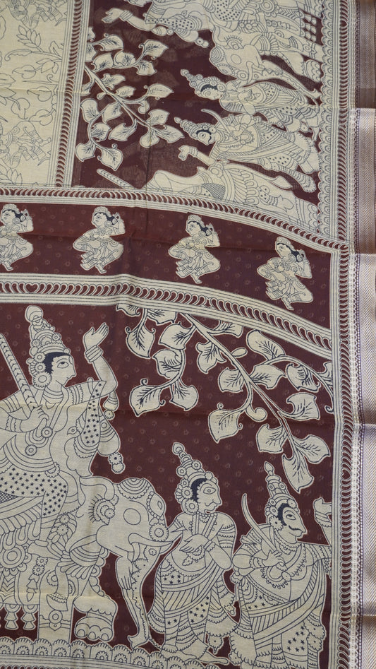 Mal Chanderi Saree - Beige-Maroon