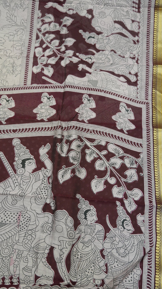 Mal Chanderi Saree - Wine