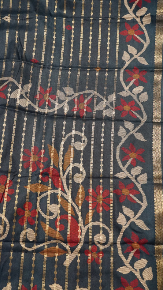 Dola Silk Saree - Body Zari Navy Blue